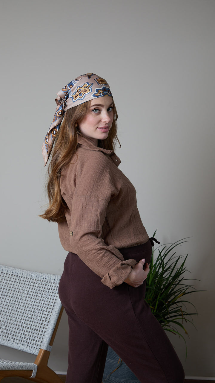 מכנס סריג להריון ולאחרי לידה | חליפת ״אלה״ | חום- שוקולד