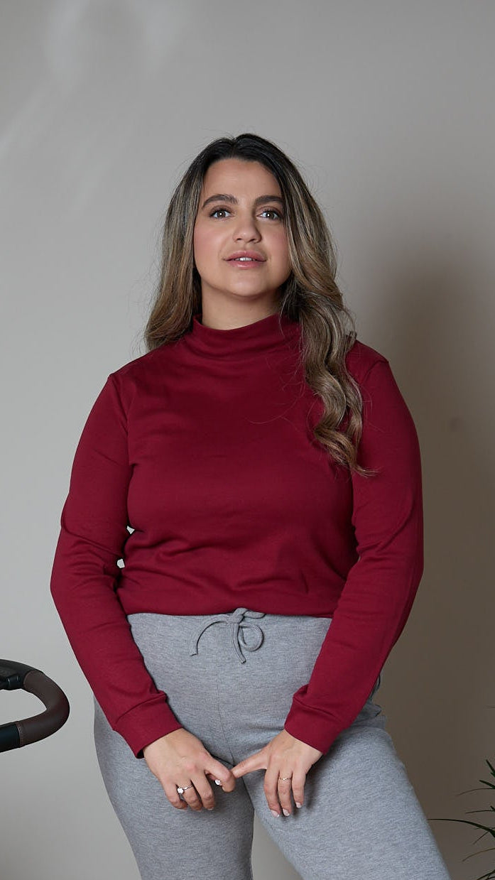 חולצת הנקה עם רוכסנים נסתרים שרוול ארוך | בורדו