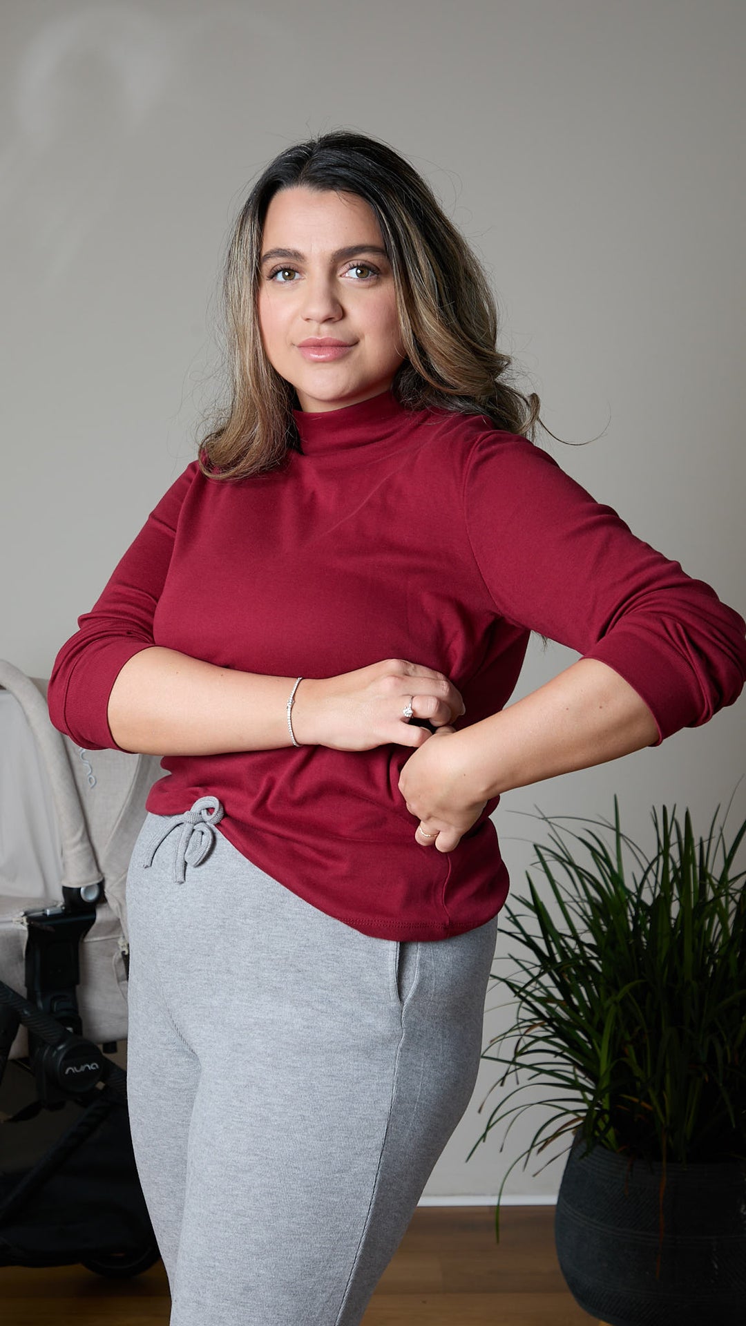 חולצת הנקה עם רוכסנים נסתרים שרוול ארוך | בורדו