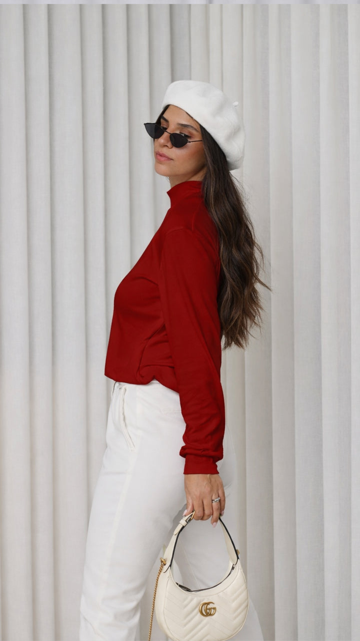 חולצת הנקה עם רוכסנים נסתרים שרוול ארוך | בורדו