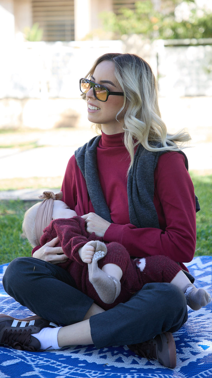 חולצת הנקה עם רוכסנים נסתרים שרוול ארוך | בורדו