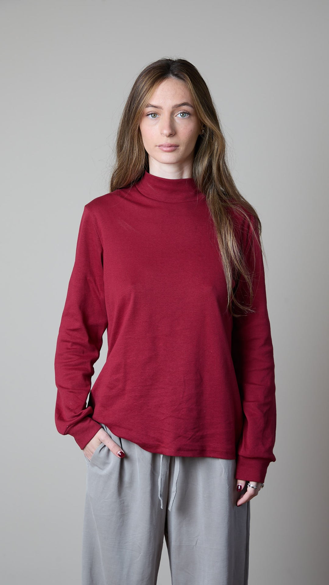 חולצת הנקה עם רוכסנים נסתרים שרוול ארוך | בורדו