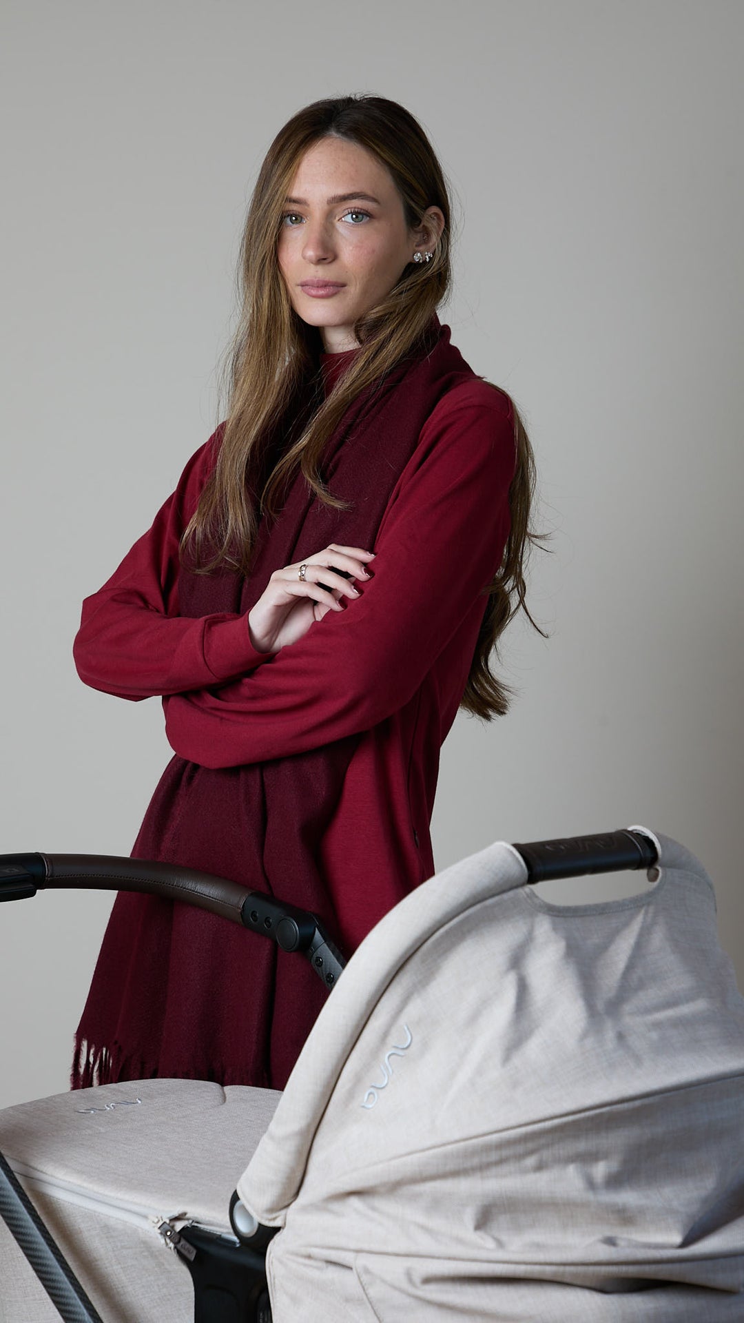 חולצת הנקה עם רוכסנים נסתרים שרוול ארוך | בורדו