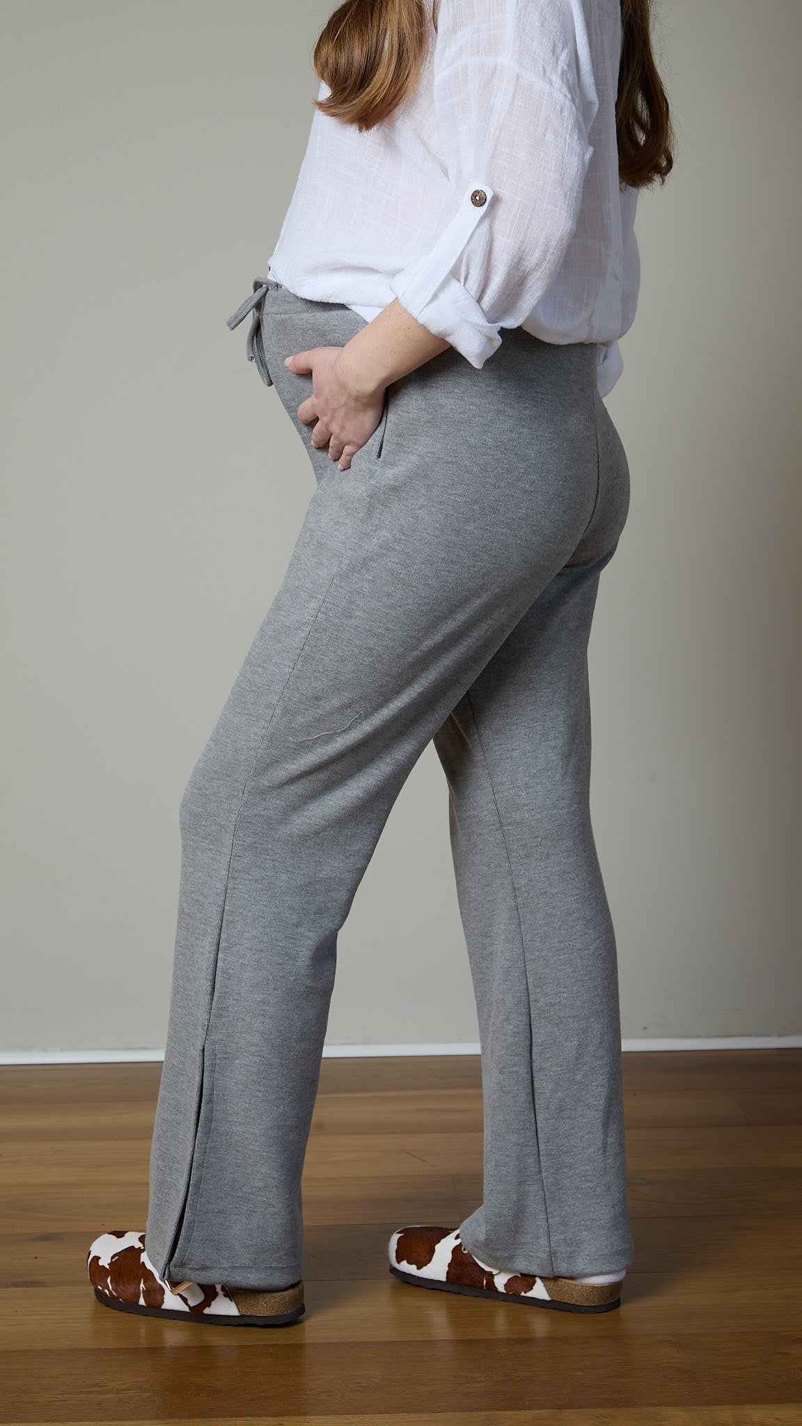 מכנס סריג להריון ולאחרי לידה | חליפת ״אלה״ | אפור