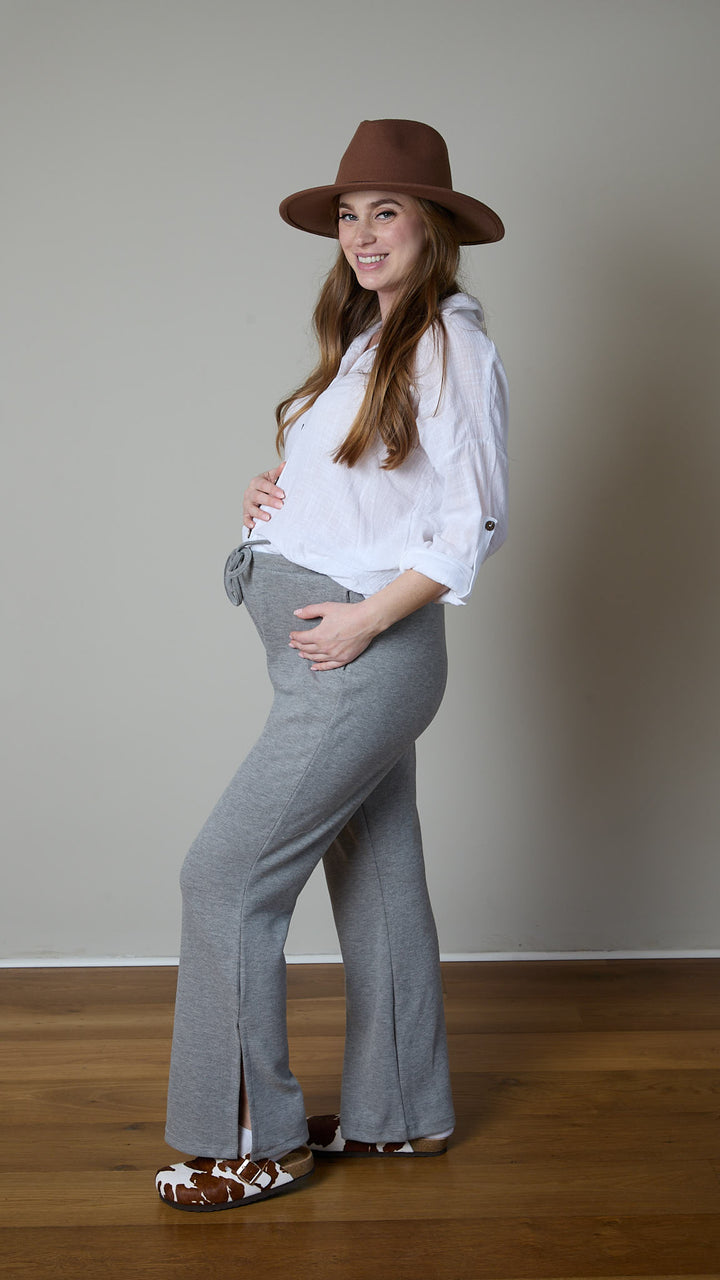 מכנס סריג להריון ולאחרי לידה | חליפת ״אלה״ | אפור