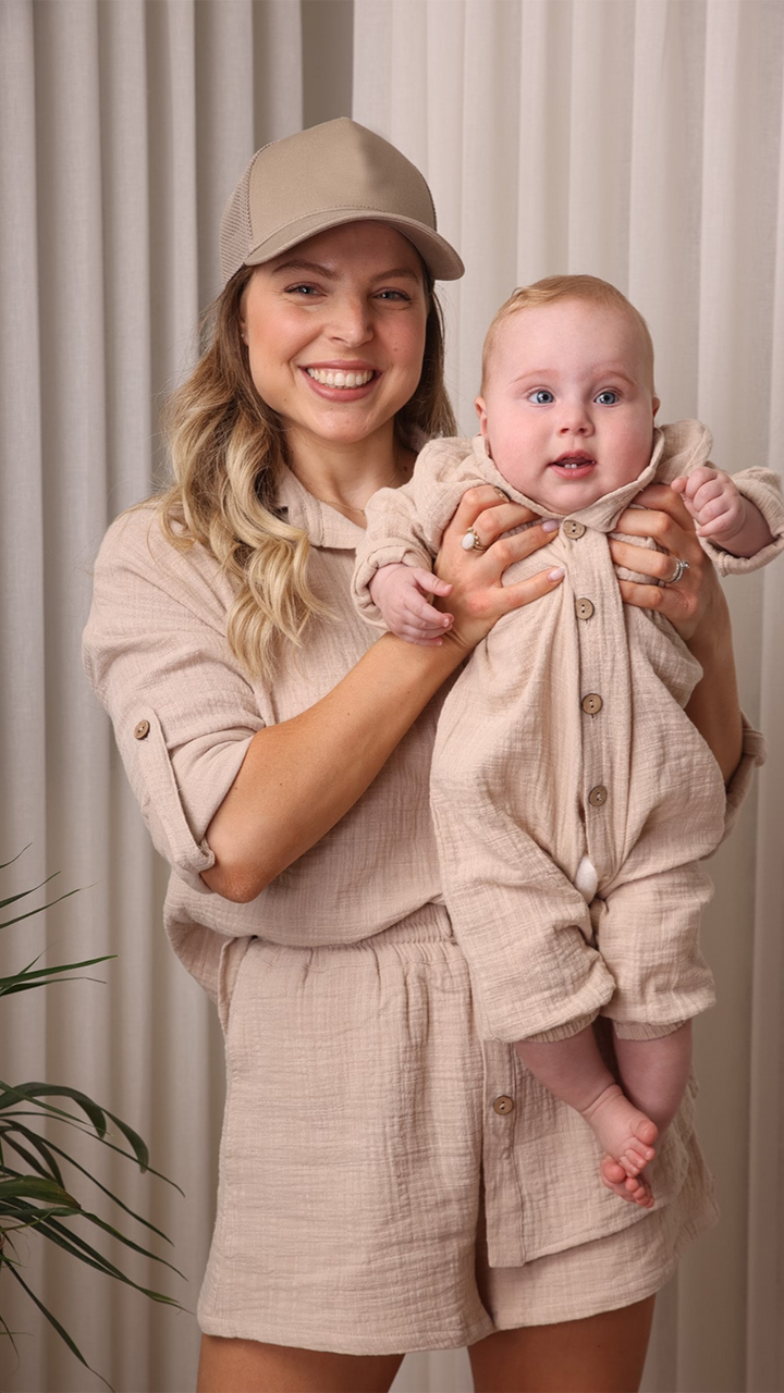 חליפת טטרה ״לואיז״ פשתן לתינוקות | בז׳ | UNISEX