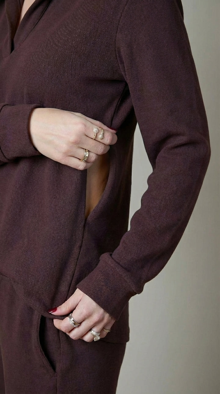 חליפה להריון והנקה ״אלה״ | סט מלא | חום- שוקולד