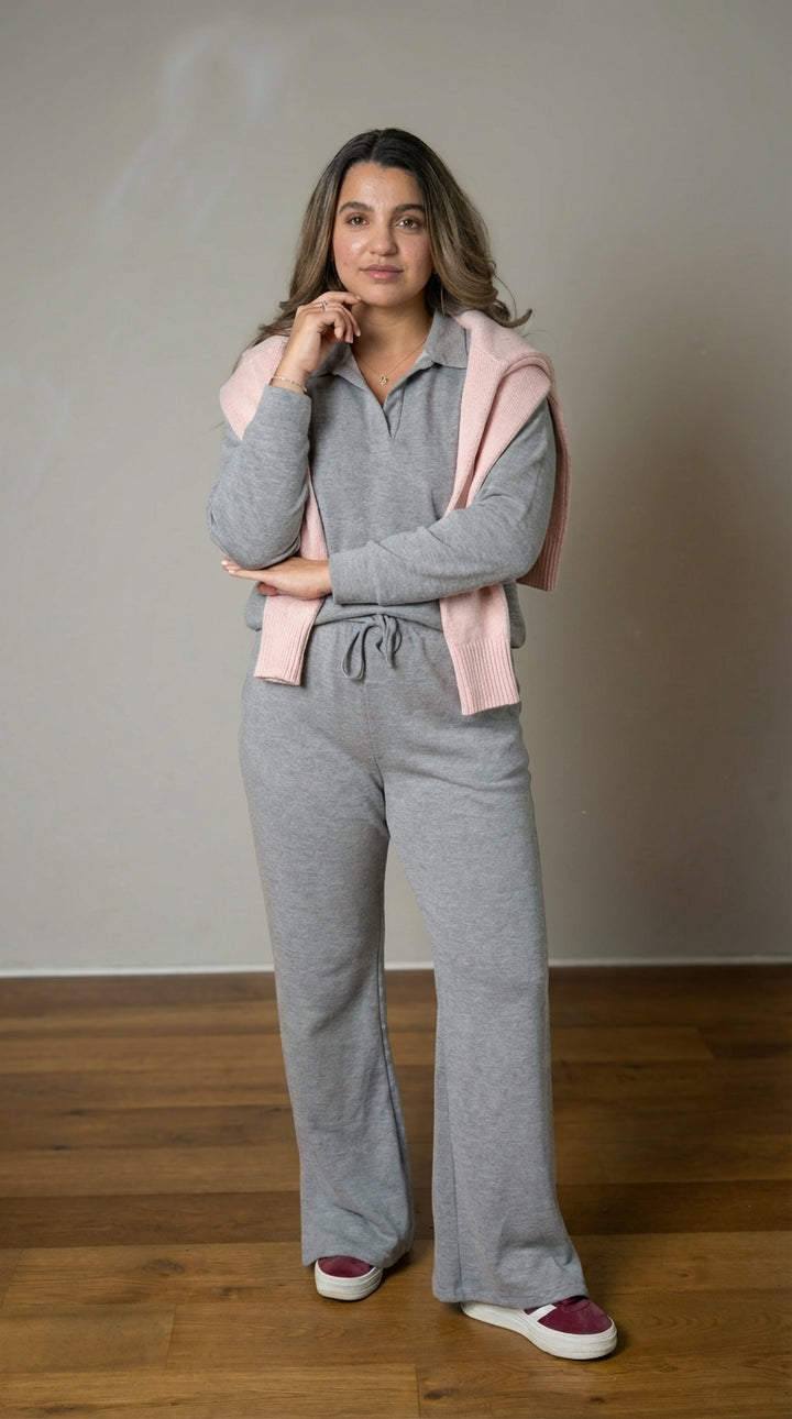 מכנס סריג להריון ולאחרי לידה | חליפת ״אלה״ | אפור