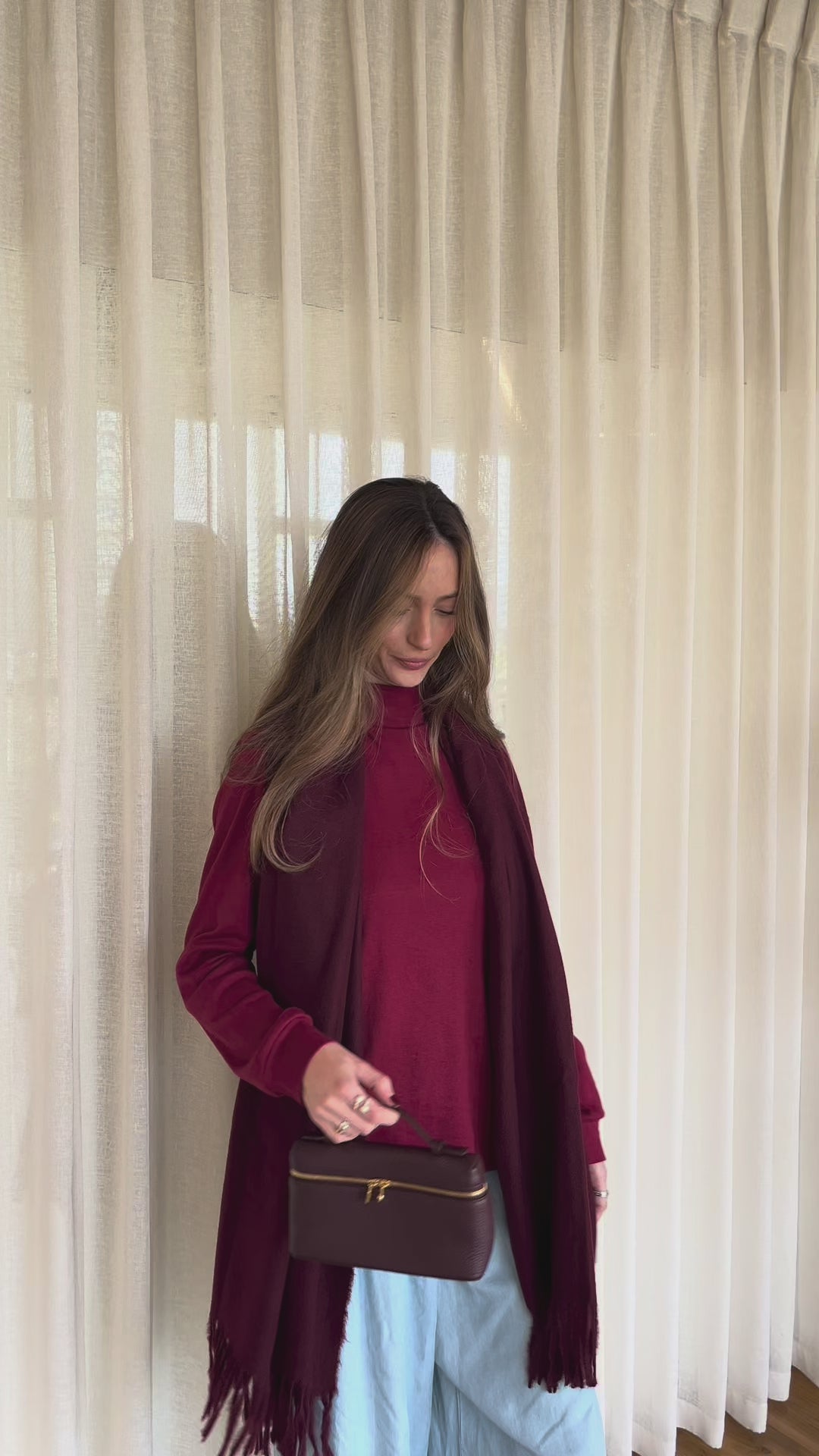 חולצת הנקה עם רוכסנים נסתרים שרוול ארוך | בורדו